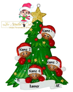 Personalized Christmas Ornament Christmas Tree Family of 4 African American/Tan/Best Friends/ Coworkers + Free Shipping!