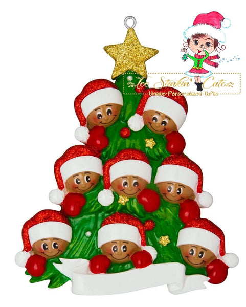 Personalized Christmas Ornament Christmas Tree Family of 8 African American/ Tan/ Best Friends/ Coworkers + Free Shipping!