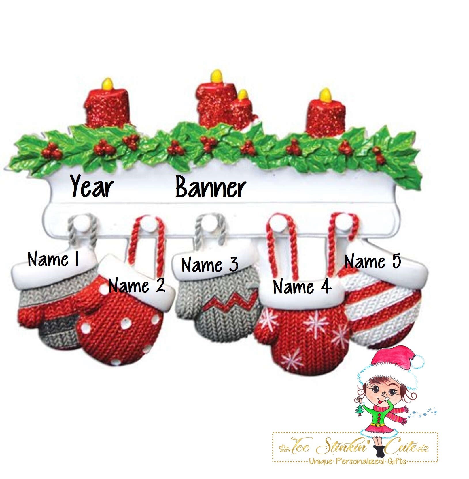 Personalized Christmas Ornament Stockings Mitten Family of 5/Best Friends/ Coworkers + Free Shipping!