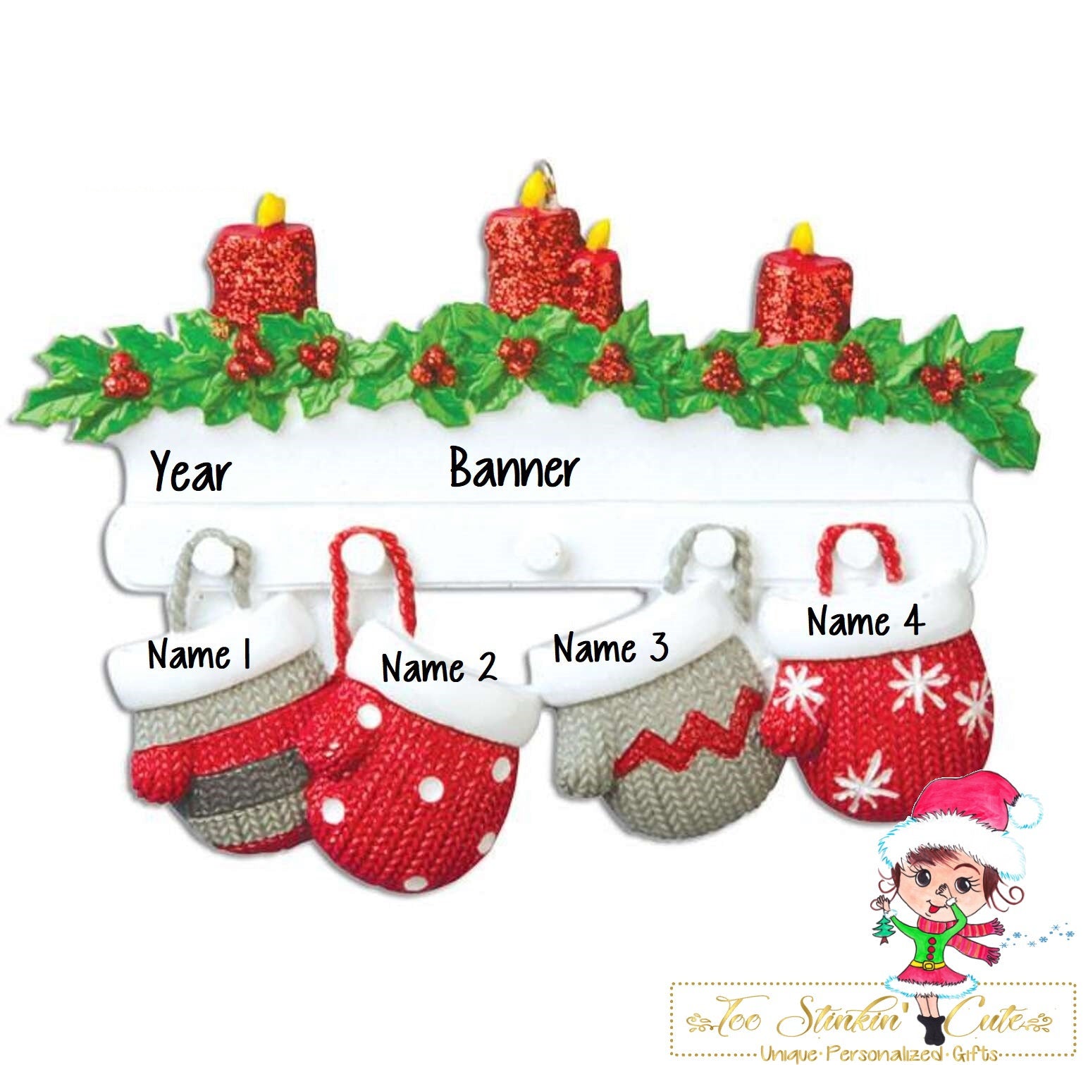 Personalized Christmas Ornament Stockings Mitten Family of 4/Best Friends/ Coworkers + Free Shipping!