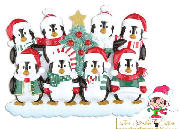 Christmas Ornament Winter Penguin Tree Family of 8/ Friends/ Coworkers - Personalized + Free Shipping!