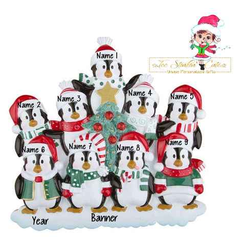 Christmas Ornament Winter Penguin Tree Family of 9/ Friends/ Coworkers - Personalized + Free Shipping!