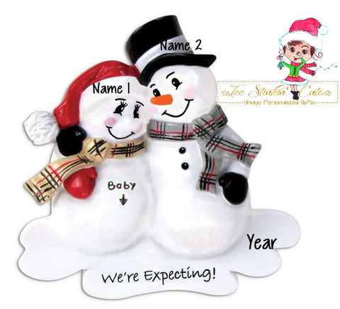 Christmas Ornament We're Expecting! Snowman/ Pregnant/ New Baby/ Newborn/ Expecting Baby/ Family of 3- Personalized + Free Shipping!