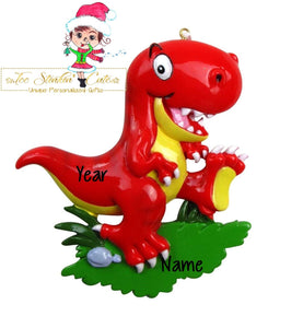 Personalized Christmas Ornament Red Dinosaur/ Boys/ Play/ Kids Dino + Free Shipping!