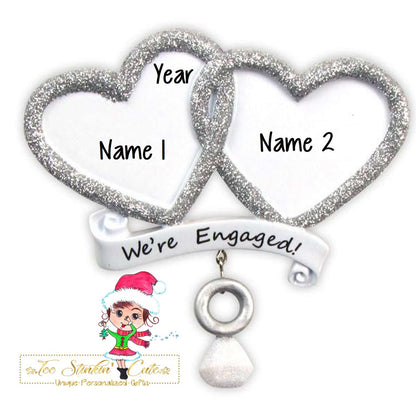 We’re Engaged Hearts Family of 2 Christmas Ornament.