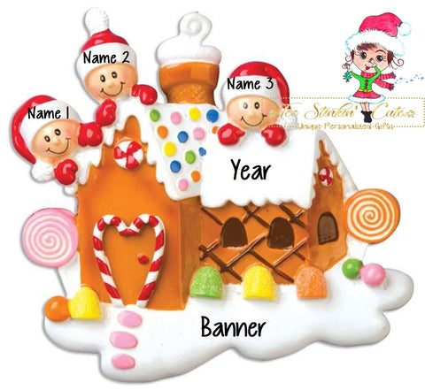 Christmas Ornament Gingerbread House Family of 3/ Friends/ Coworkers Personalized! + Free Shipping!