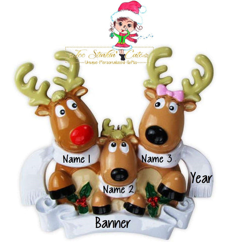 Christmas Ornament Reindeer with Scarves Family of 3/ Friends/ Coworkers - Personalized + Free Shipping!