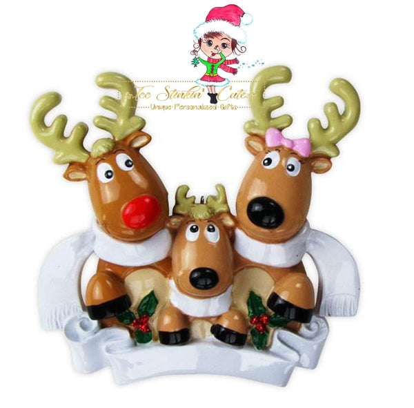 Christmas Ornament Reindeer with Scarves Family of 3/ Friends/ Coworkers - Personalized + Free Shipping!