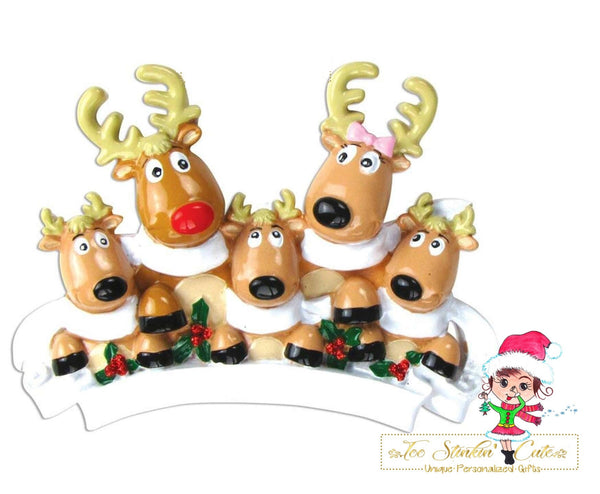 Christmas Ornament Reindeer with Scarves Family of 5/ Friends/ Coworkers - Personalized + Free Shipping!