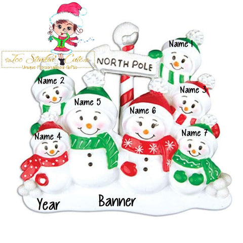 Christmas Ornament Snowman Family of 7 North Pole/ Friends/ Coworkers - Personalized + Free Shipping