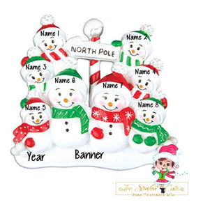 Christmas Ornament Snowman Family of 8 North Pole/ Friends/ Coworkers - Personalized + Free Shipping