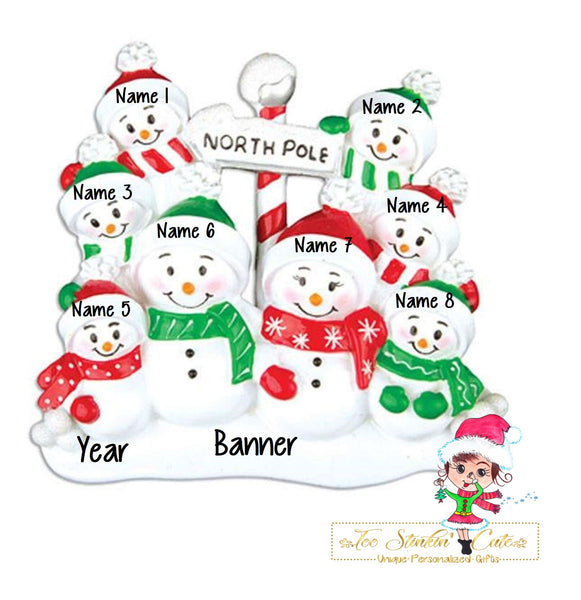 Christmas Ornament Snowman Family of 8 North Pole/ Friends/ Coworkers - Personalized + Free Shipping