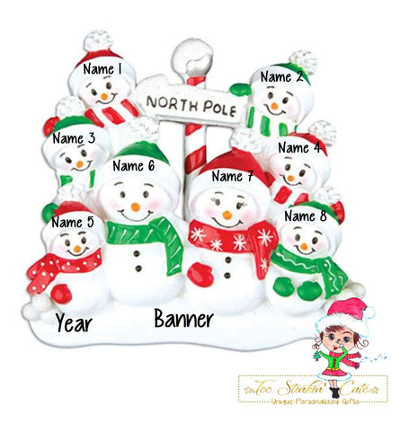 Christmas Ornament Snowman Family of 8 North Pole/ Friends/ Coworkers - Personalized + Free Shipping