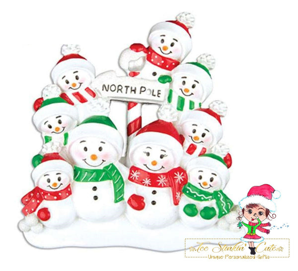 Personalized Christmas Table Topper North Pole Snowman Family of 9 + Free Shipping!