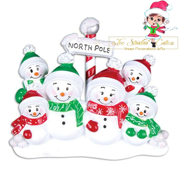 Christmas Ornament Snowman Family of 6 North Pole/ Friends/ Coworkers - Personalized + Free Shipping
