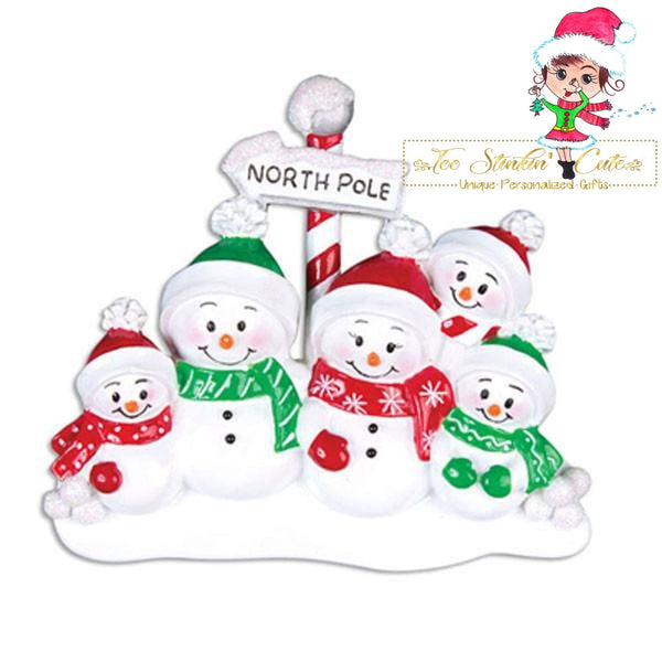 Christmas Ornament Snowman Family of 5 North Pole/ Friends/ Coworkers - Personalized + Free Shipping!