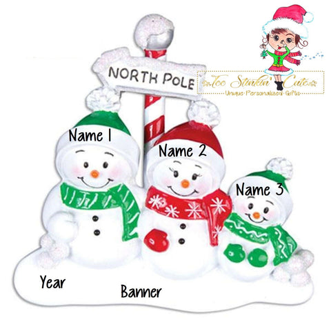 Christmas Ornament Snowman Family of 3 North Pole/ Friends/ Coworkers - Personalized + Free Shipping!