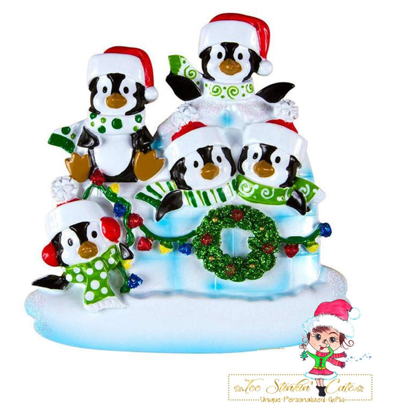 Christmas Ornament Winter Penguin Igloo Family of 5/ Friends/ Coworkers - Personalized + Free Shipping!