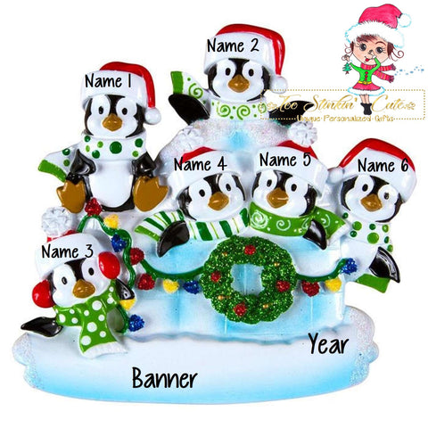 Christmas Ornament Winter Penguin Igloo Family of 6/ Friends/ Coworkers - Personalized + Free Shipping!