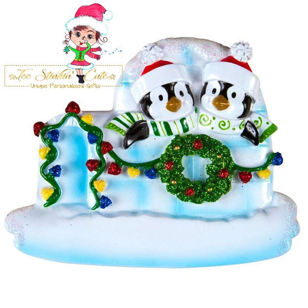 Christmas Ornament Winter Penguin Igloo Family of 2 / Couple/ Friends/ Coworkers - Personalized + Free Shipping!