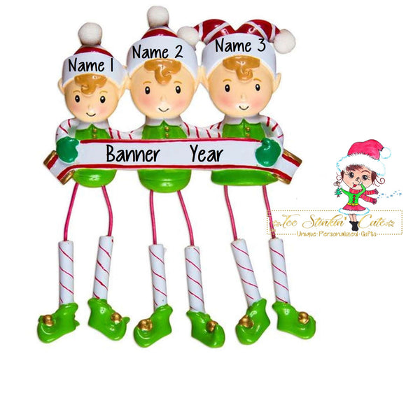 Christmas Ornament Elf Family of 3/ Elves/ Friends/ Coworkers - Personalized + Free Shipping!