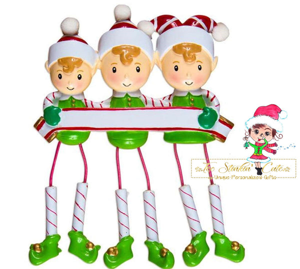 Christmas Ornament Elf Family of 3/ Elves/ Friends/ Coworkers - Personalized + Free Shipping!