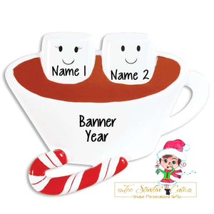 Personalized Christmas Ornament Hot Chocolate Marshmallow Family of 2/ Couple/ Newlywed/ Best Friends + Free Shipping!
