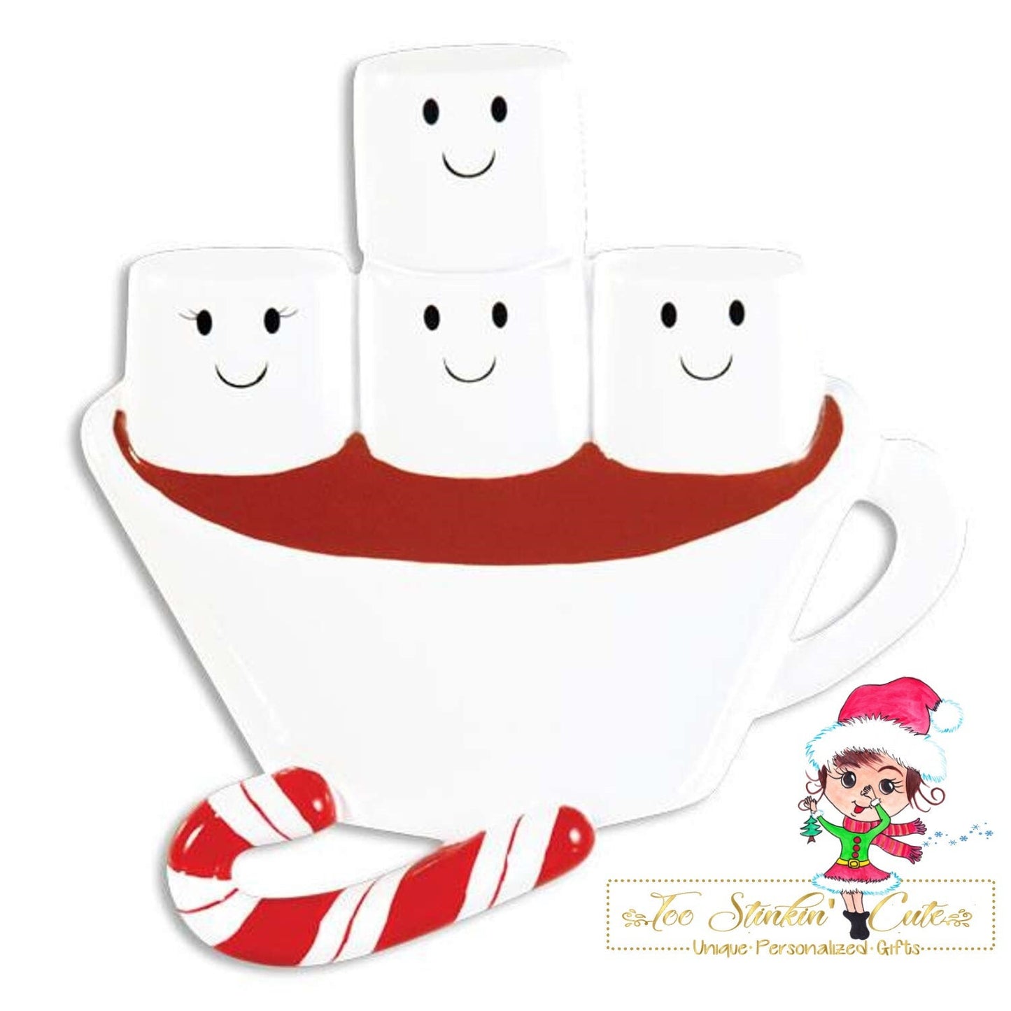 Personalized Christmas Ornament Hot Chocolate Marshmallow Family of 4/ Best Friends/ Coworkers + Free Shipping!