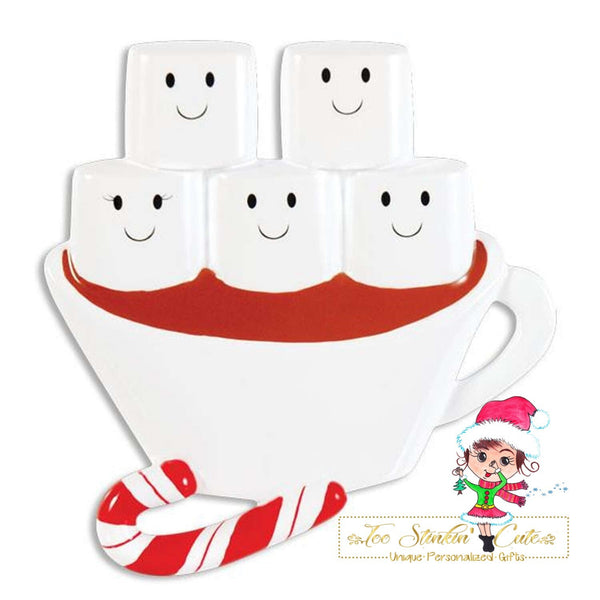 Personalized Christmas Ornament Hot Chocolate Marshmallow Family of 5/ Best Friends/ Coworkers + Free Shipping!