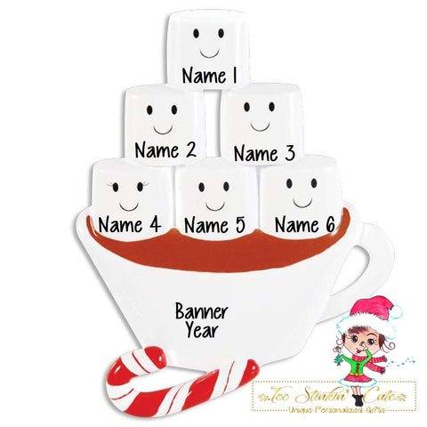 Personalized Christmas Ornament Hot Chocolate Marshmallow Family of 6/ Best Friends/ Coworkers + Free Shipping!