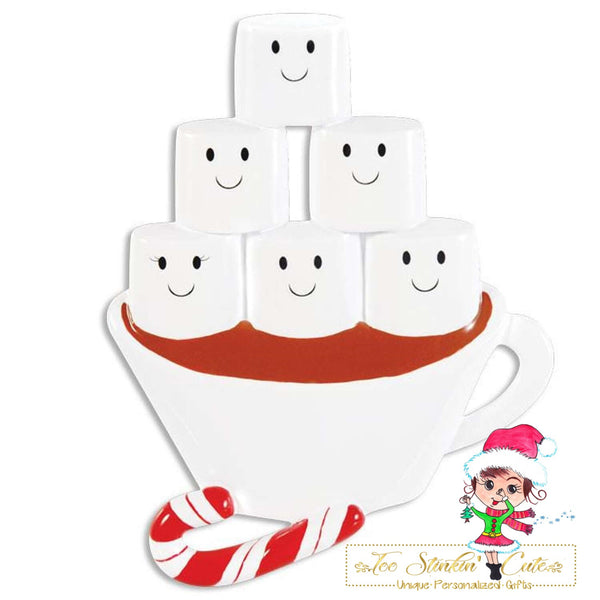 Personalized Christmas Ornament Hot Chocolate Marshmallow Family of 6/ Best Friends/ Coworkers + Free Shipping!