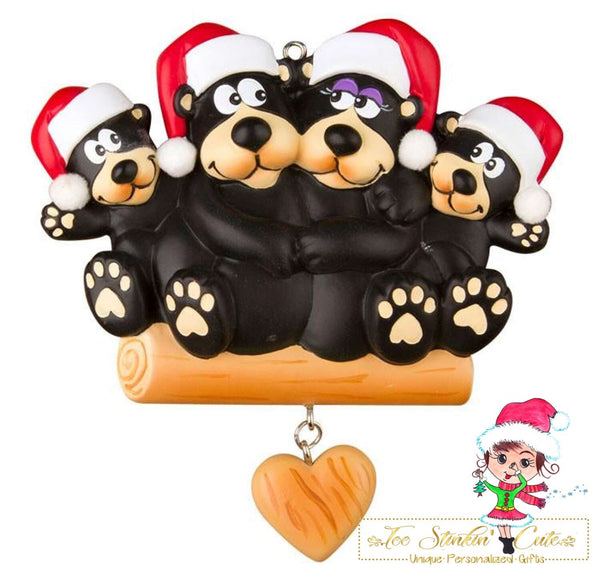 Christmas Ornament Black Bear Family of 4/ Friends/ Coworkers - Personalized + Free Shipping!
