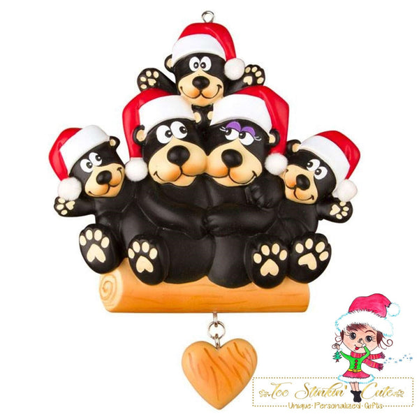 Christmas Ornament Black Bear Family of 5/ Friends/ Coworkers - Personalized + Free Shipping!