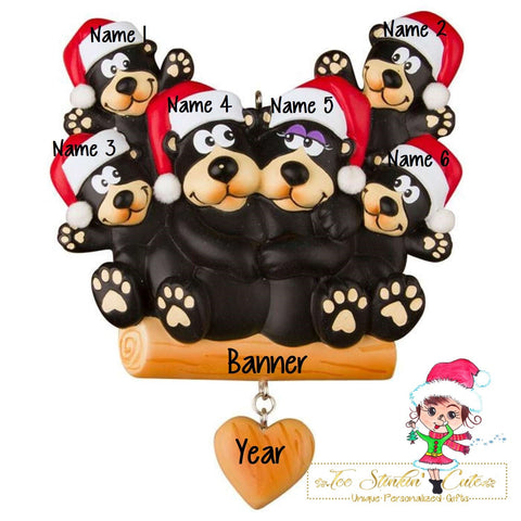 Christmas Ornament Black Bear Family of 6/ Friends/ Coworkers - Personalized + Free Shipping!