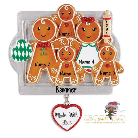 Christmas Ornament Gingerbread Made with Love Family of 5/ Friends/ Coworkers Personalized! + Free Shipping!