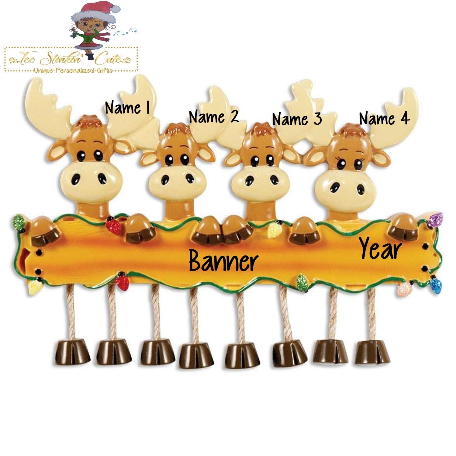 Christmas Ornament Moose Family of 4/ Friends/ Coworkers - Personalized + Free Shipping! Reindeer
