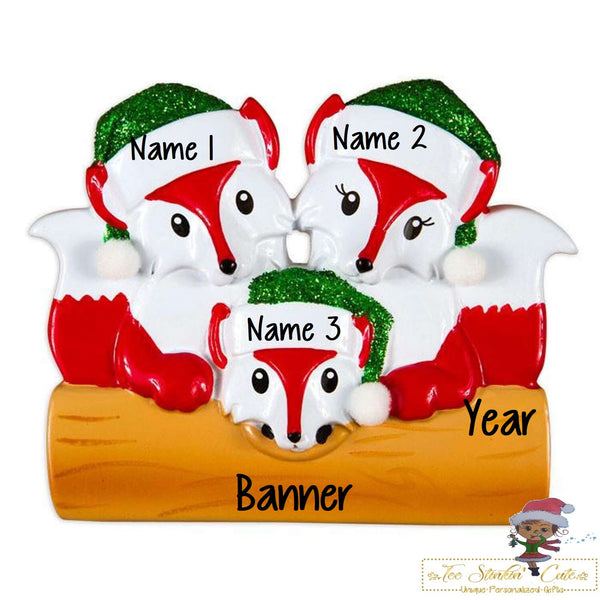 Christmas Ornament Fox Family of 3/ Newlywed/ Friends/ Coworkers Personalized! + Free Shipping!
