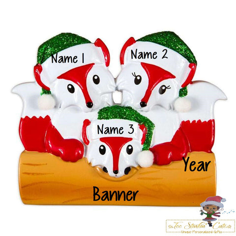 Christmas Ornament Fox Family of 3/ Newlywed/ Friends/ Coworkers Personalized! + Free Shipping!