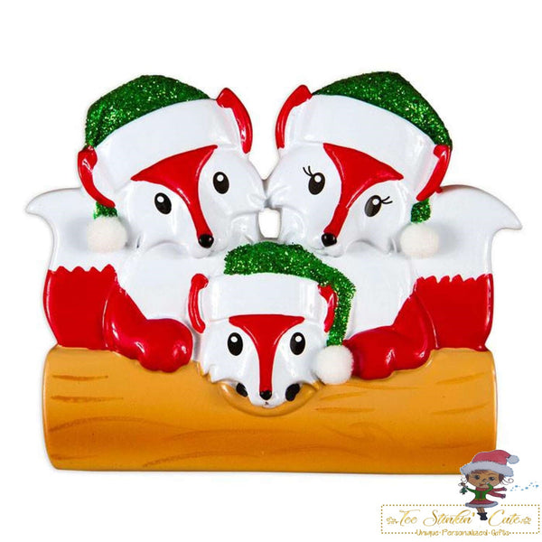 Christmas Ornament Fox Family of 3/ Newlywed/ Friends/ Coworkers Personalized! + Free Shipping!