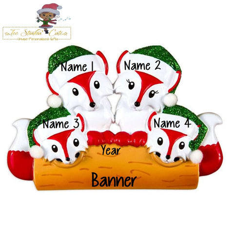 Christmas Ornament Fox Family of 4/ Newlywed/ Friends/ Coworkers Personalized! + Free Shipping!
