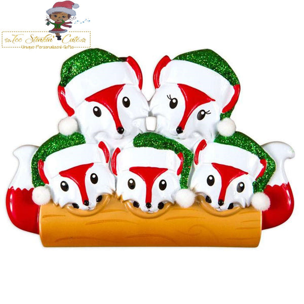Christmas Ornament Fox Family of 5/ Newlywed/ Friends/ Coworkers Personalized! + Free Shipping!