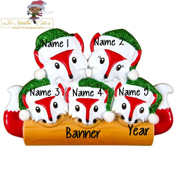 Christmas Ornament Fox Family of 5/ Newlywed/ Friends/ Coworkers Personalized! + Free Shipping!