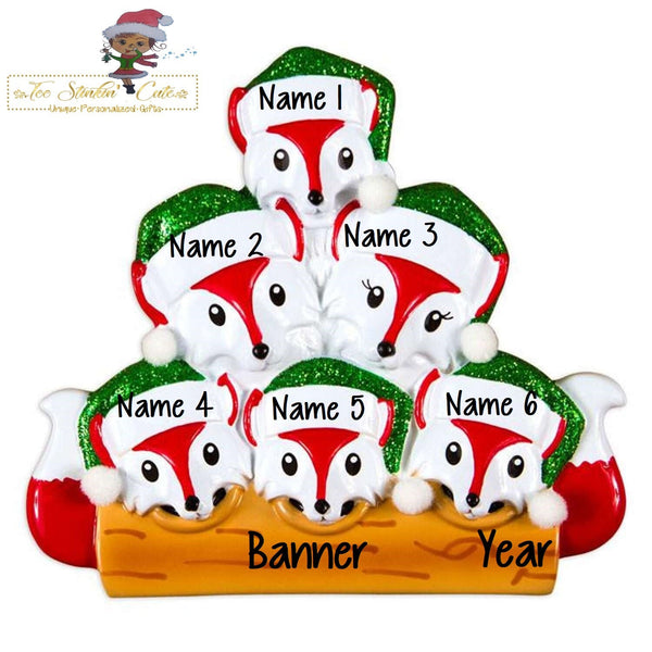 Christmas Ornament Fox Family of 6/ Newlywed/ Friends/ Coworkers Personalized! + Free Shipping!