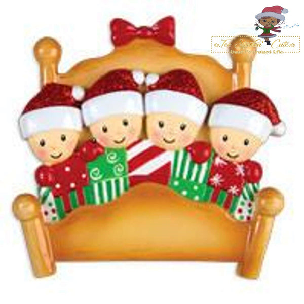 Personalized Christmas Ornament Pajama Bed Family of 4 + Free Shipping!