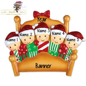 Personalized Christmas Ornament Pajama Bed Family of 5 + Free Shipping!