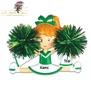 Christmas Ornament Girl Cheerleader Green/ Cheer/ Pom Pom/ Kids/ Child/ Play Personalized! + Free Shipping!