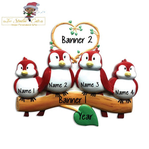 Personalized Christmas Ornament Birds on Branch Family of 4/Best Friends/ Coworkers + Free Shipping!