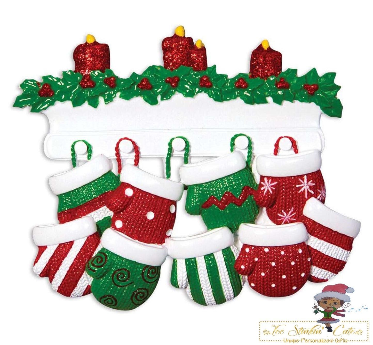 Personalized Christmas Ornament Mittens Family of 9 + Free Shipping!