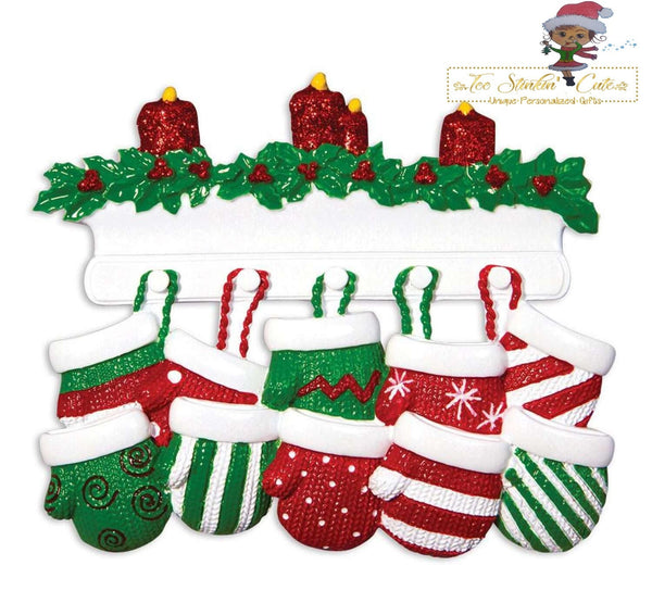 Christmas Ornament Stockings Family of 10/ Mittens - Personalized + Free Shipping!