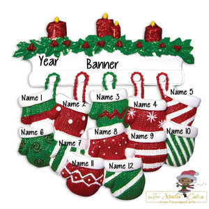 Christmas Ornament Stockings Family of 12/Mittens/ Friends/ Coworkers - Personalized + Free Shipping!